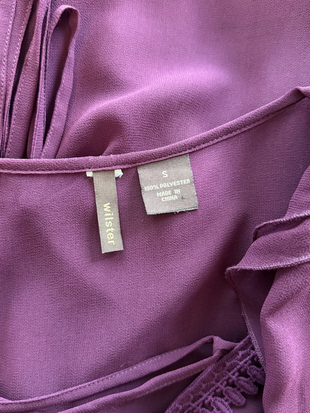 Sheer Ruffle Lace-Trim Blouse in Plum - Picture 7 of 7